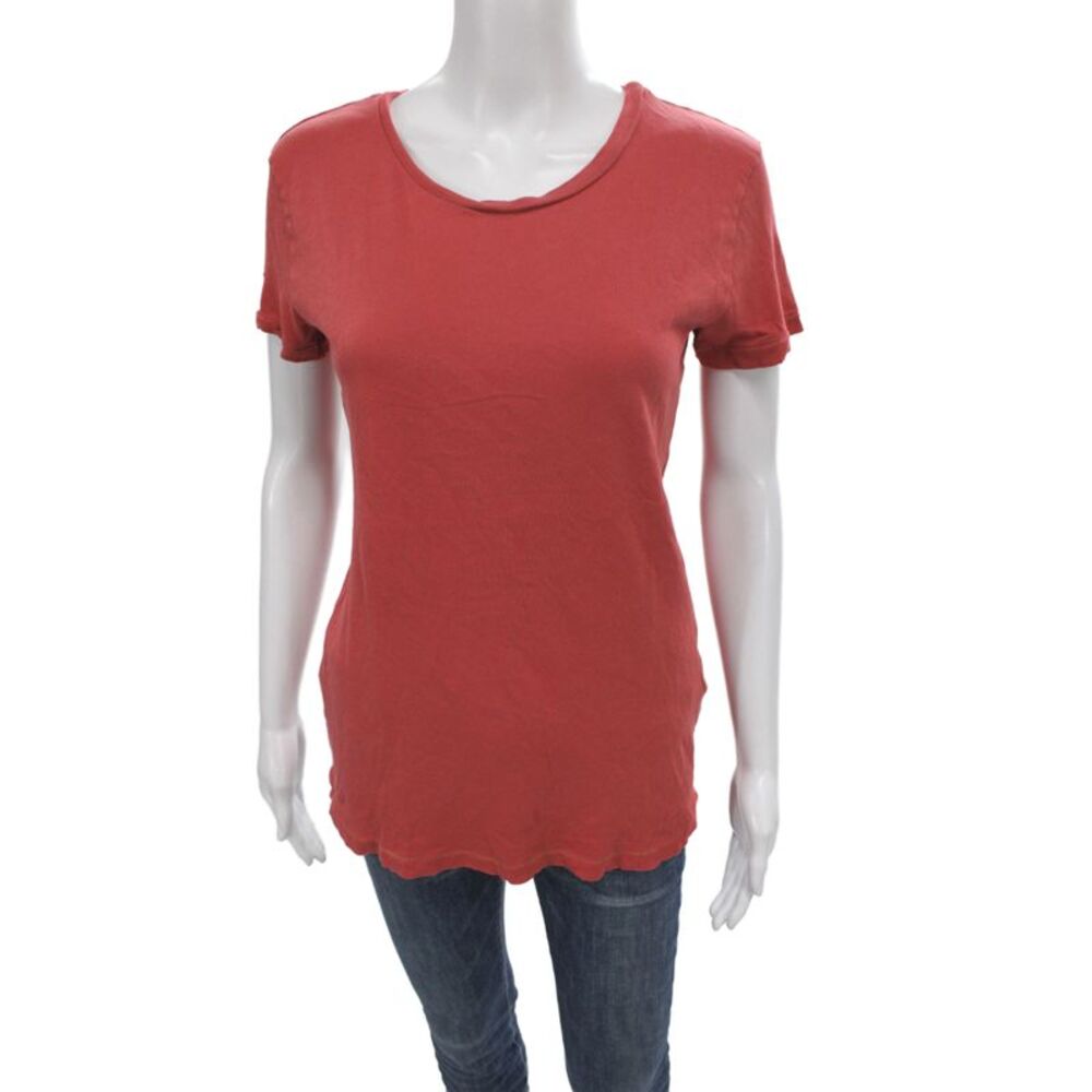 Current/Elliott Women Red Basic T-Shirt Short Sleeve 100% Cotton Size 0